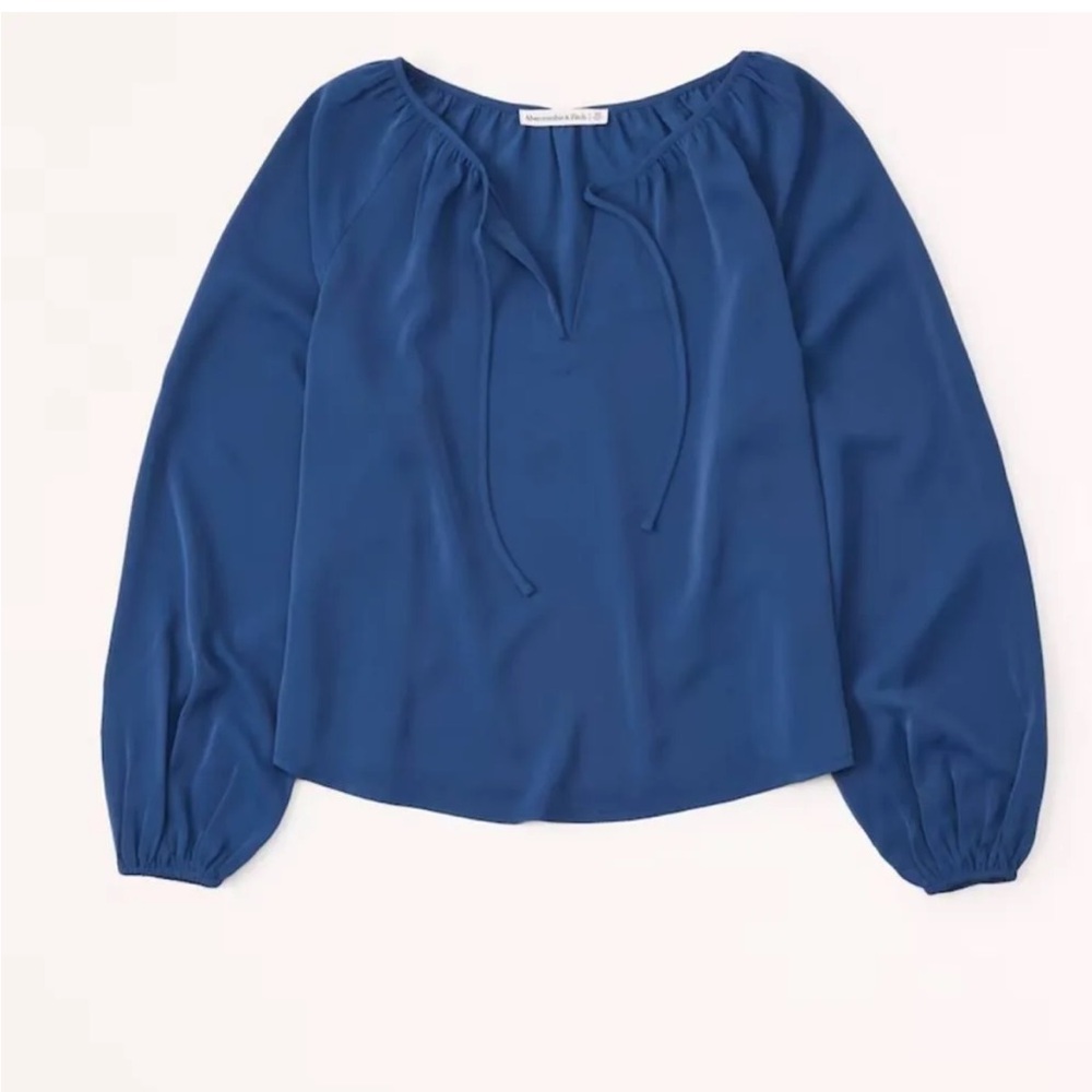 NWT Abercrombie Long Sleeve Open Neck Top - Navy
